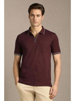 Louis Philippe - Men Maroon Cotton Half Sleeves Polo T-Shirt