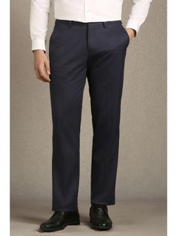Louis Philippe - Men Navy Blue Polyester Blend Trousers