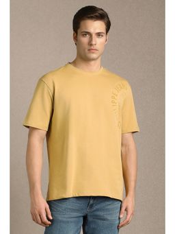 Louis Philippe - Men Beige Cotton Blend Half Sleeves T-Shirt