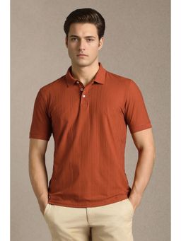 Louis Philippe - Men Rust Cotton Blend Half Sleeves Polo T-Shirt