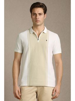 Louis Philippe - Men White Cotton Blend Half Sleeves Polo T-Shirt