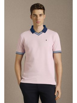 Louis Philippe - Men Pink Cotton Blend Half Sleeves Polo T-Shirt
