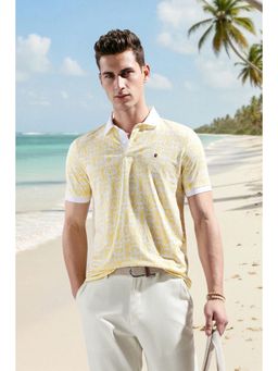 Louis Philippe - Men Yellow Cotton Blend Half Sleeves Polo T-Shirt