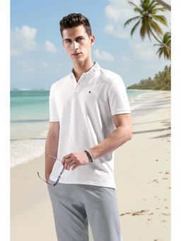 Louis Philippe - Men White Cotton Blend Half Sleeves Polo T-Shirt