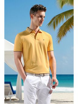 Louis Philippe - Men Yellow Cotton Blend Half Sleeves Polo T-Shirt