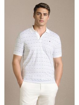 Louis Philippe - Men White Cotton Blend Half Sleeves Polo T-Shirt