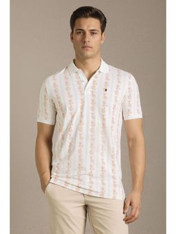 Louis Philippe - Men White Cotton Blend Half Sleeves Polo T-Shirt