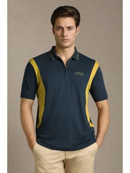 Louis Philippe - Men Navy Blue Cotton Half Sleeves Polo T-Shirt