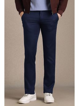 Louis Philippe - Men Navy Blue Cotton Blend Trousers