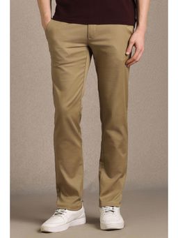 Louis Philippe - Men Beige Cotton Blend Trousers