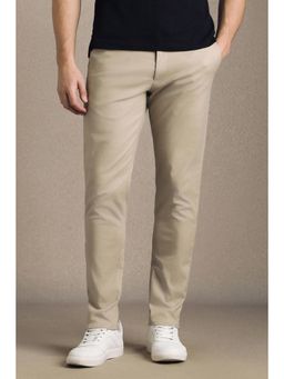 Louis Philippe - Men Beige Cotton Blend Trousers