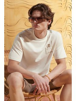 Peter England - Men White Cotton Blend Half Sleeves T-Shirt