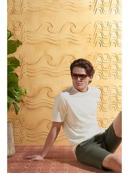 Peter England - Men White Cotton Blend Half Sleeves T-Shirt