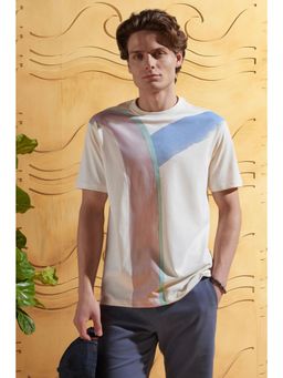 Peter England - Men White Cotton Blend Half Sleeves T-Shirt