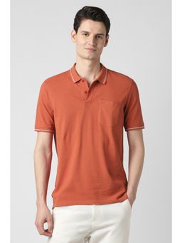 Peter England - Men Rust Cotton Half Sleeves Polo T-Shirt