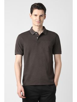 Peter England - Men Grey Cotton Blend Half Sleeves Polo T-Shirt