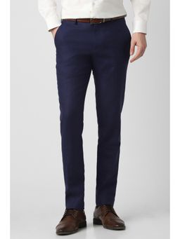 Peter England - Men Navy Blue Linen Trousers