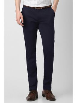 Peter England - Men Navy Blue Polyester Blend Trousers