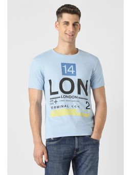 Peter England - Men Blue Cotton Half Sleeves T-Shirt