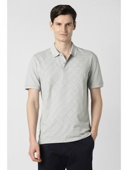 Peter England - Men Grey Cotton Blend Half Sleeves Polo T-Shirt