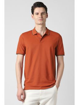 Peter England - Men Rust Cotton Blend Half Sleeves Polo T-Shirt