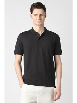 Peter England - Men Black Cotton Blend Half Sleeves Polo T-Shirt
