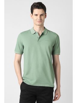 Peter England - Men Green Cotton Blend Half Sleeves Polo T-Shirt