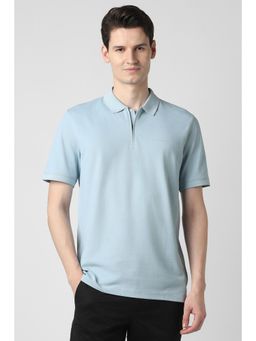 Peter England - Men Blue Cotton Blend Half Sleeves Polo T-Shirt