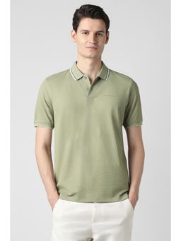 Peter England - Men Green Cotton Blend Half Sleeves Polo T-Shirt