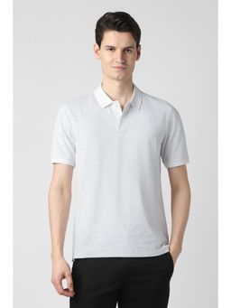 Peter England - Men White Cotton Blend Half Sleeves Polo T-Shirt