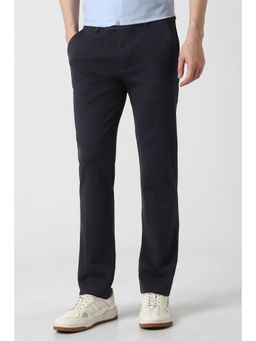 Peter England - Men Navy Blue Rayon Blend Trousers