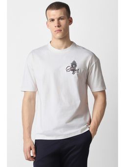 Van Heusen - Men White Cotton Blend Half Sleeves T-Shirt