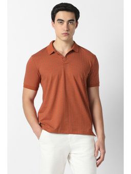 Van Heusen - Men Rust Cotton Blend Half Sleeves Polo T-Shirt
