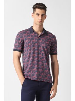 Van Heusen - Men Navy Blue Cotton Blend Half Sleeves Polo T-Shirt