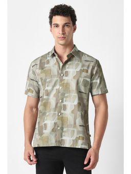 Van Heusen - Men Green Cotton Half Sleeves Shirt