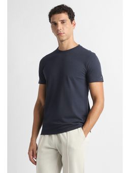 Van Heusen - Men Navy Blue Cotton Blend Half Sleeves T-Shirt