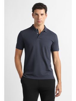 Van Heusen - Men Navy Blue Cotton Blend Half Sleeves Polo T-Shirt