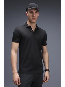 Van Heusen - Men Black Cotton Blend Half Sleeves Polo T-Shirt