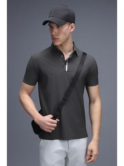 Van Heusen - Men Grey Nylon Blended Half Sleeves Polo T-Shirt