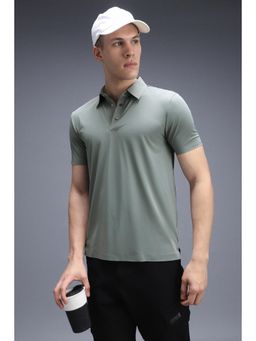 Van Heusen - Men Green Nylon Blended Half Sleeves Polo T-Shirt