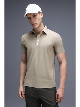 Van Heusen - Men Beige Nylon Blended Half Sleeves Polo T-Shirt