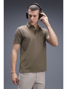 Van Heusen - Men Brown Nylon Blended Half Sleeves Polo T-Shirt