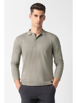 Van Heusen - Men Grey Cotton Blend Full Sleeves Polo T-Shirt