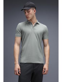 Van Heusen - Men Grey Cotton Blend Half Sleeves Polo T-Shirt
