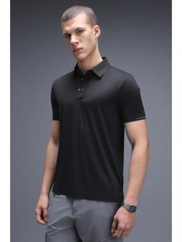 Van Heusen - Men Black Nylon Blended Half Sleeves Polo T-Shirt