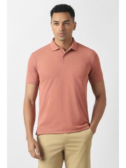 Van Heusen - Men Peach Polyester Half Sleeves Polo T-Shirt