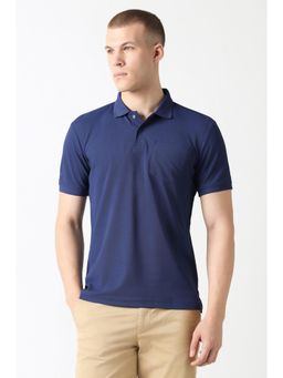 Van Heusen - Men Navy Blue Polyester Half Sleeves Polo T-Shirt
