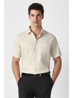 Van Heusen - Men Beige Cotton Half Sleeves Shirt