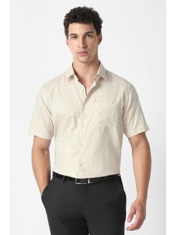 Van Heusen - Men Beige Cotton Half Sleeves Shirt