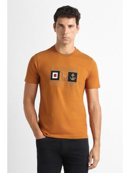 Van Heusen - Men Rust Cotton Blend Half Sleeves T-Shirt